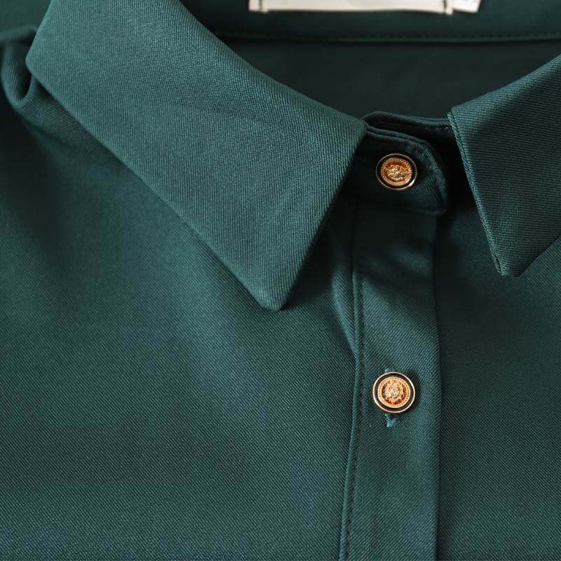 宽松休闲西装内搭长袖墨绿色衬衫女式上衣设计感高级秋冬叠穿衬衣