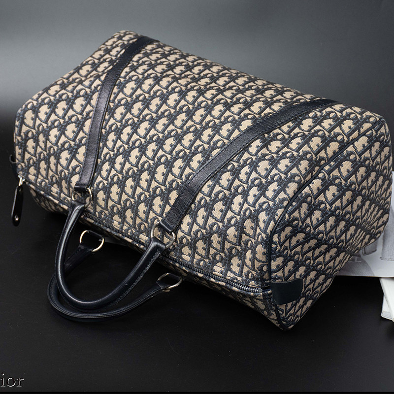 dior迪奥蓝色老花帆布旅行袋男女手提包旅行箱