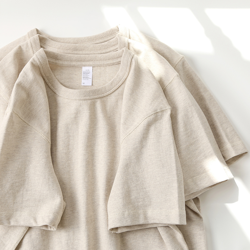 暖沙色 300G重磅柔软纯棉短袖打底 砂灰纯色简约T恤男女基础款夏