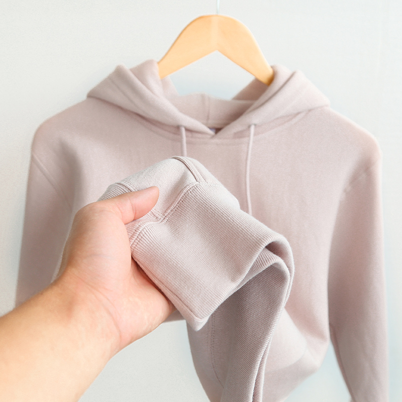 莫兰迪温柔风 460g重磅横向编织纯色连帽卫衣 茱萸粉早春宽松上衣