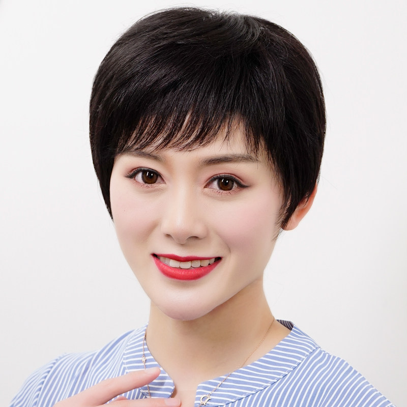 中年妈妈假发真发头套头小瘦脸光头全真真假日常整顶假发