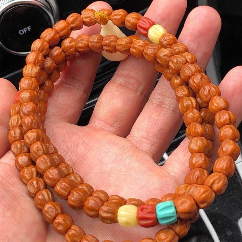 精工西藏热振寺百香108颗佛珠顺纹鬼脸柏香金刚佛珠