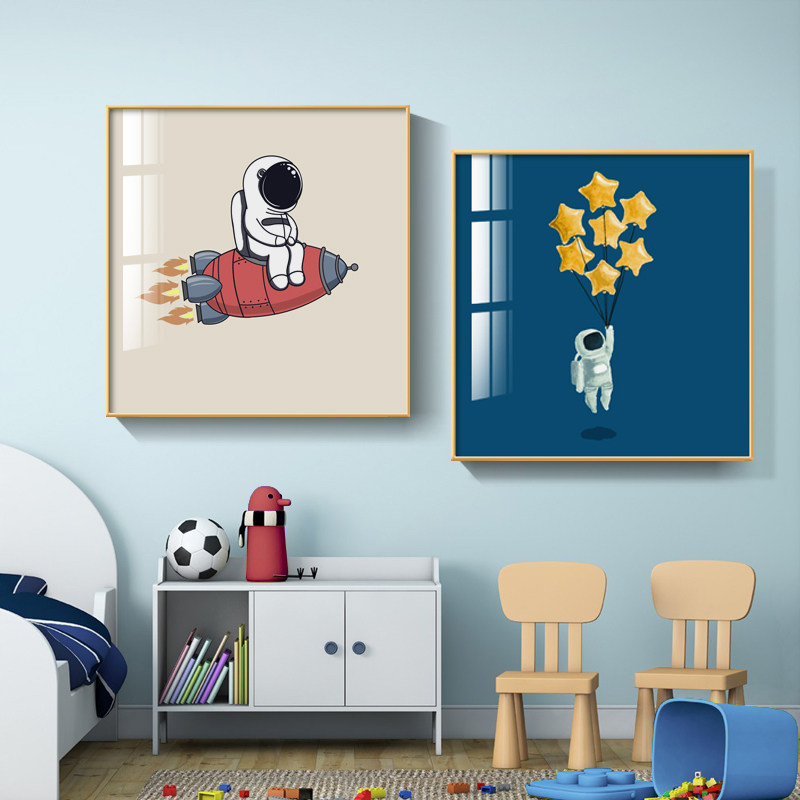 北欧卧室床头装饰画房间宇航员儿童男孩挂画现代简约现代装饰画