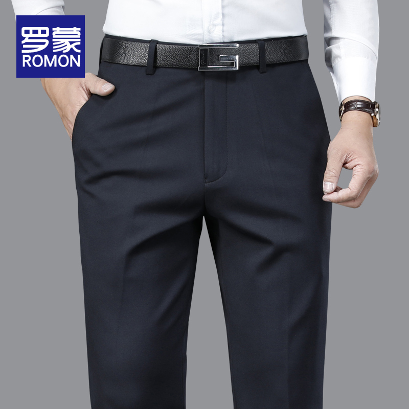罗蒙弹力休闲裤男宽松西裤夏季薄款男士潮流男裤商务直筒春秋裤子