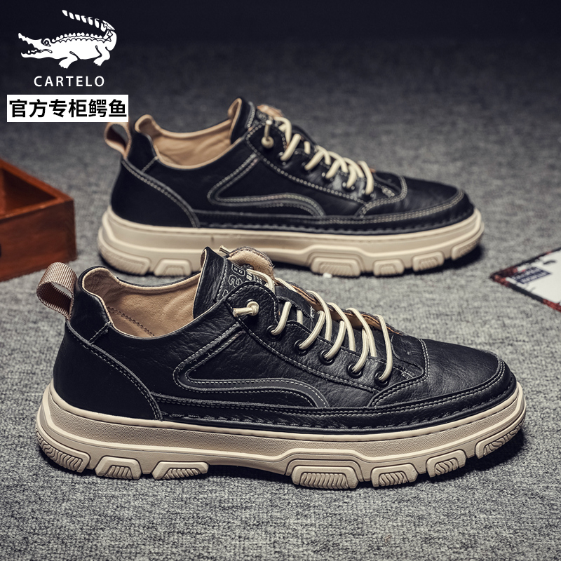 鳄鱼男鞋冬季2022男士休闲皮鞋真皮潮鞋秋冬款马丁鞋黑色板鞋百搭