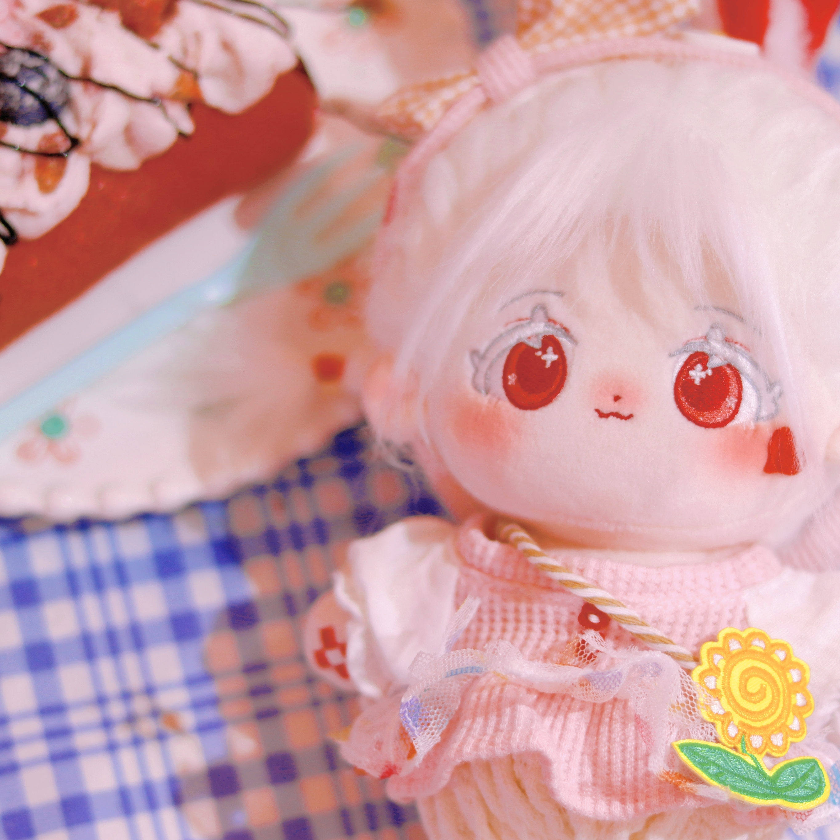 现货雪兔重工刺绣换装棉花娃娃20cm炸毛可拆棉花娃娃