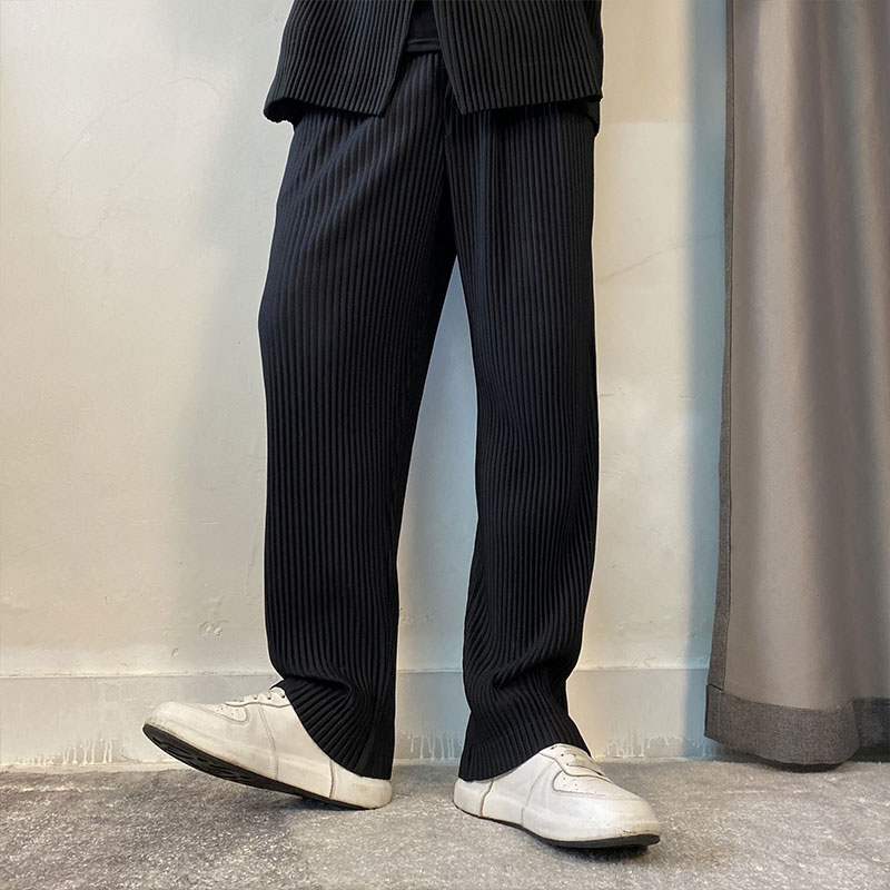 春季三宅潮牌褶皱休闲西裤男JF150条纹宽松垂坠感阔腿直筒长裤子