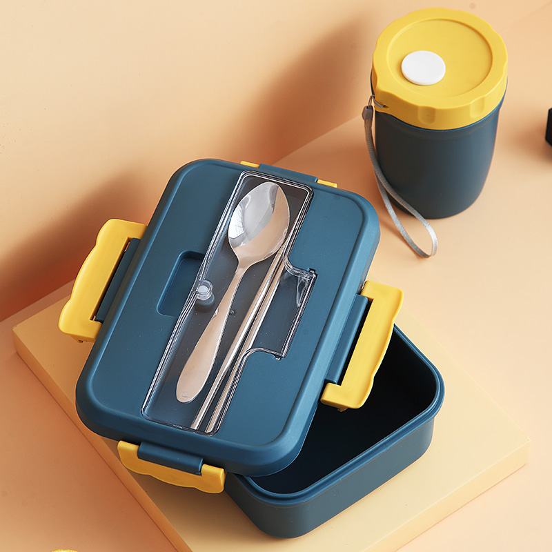 分隔型学生便携饭盒带餐具上班族可微波炉加热保温便当盒餐盒套装