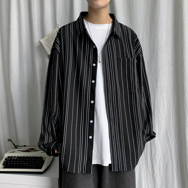 港风男装2020新款秋季男士长袖衬衫衬衫