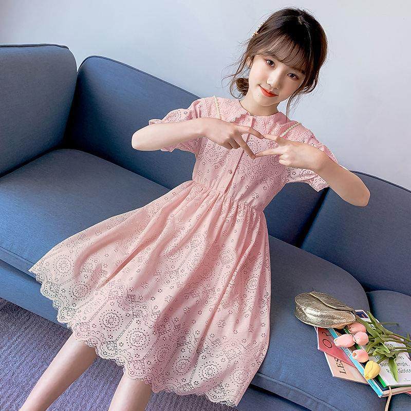 女童连衣裙2021新款夏装网红女孩童装蕾丝裙子户外休闲衣裤套装