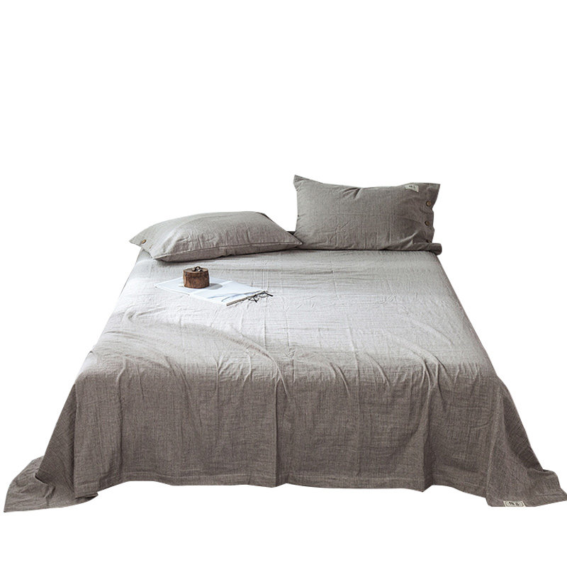 床单灰色250x270纯棉简约单件一对枕套亚麻棉麻床单