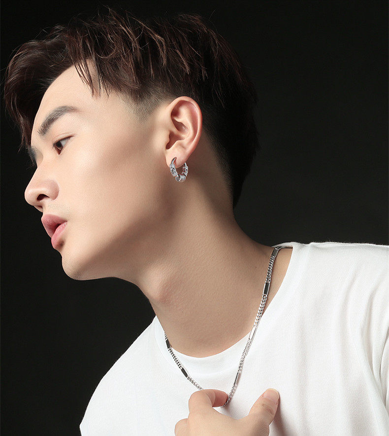 s925纯银银针耳环2021年新款潮男男款单只简约耳环