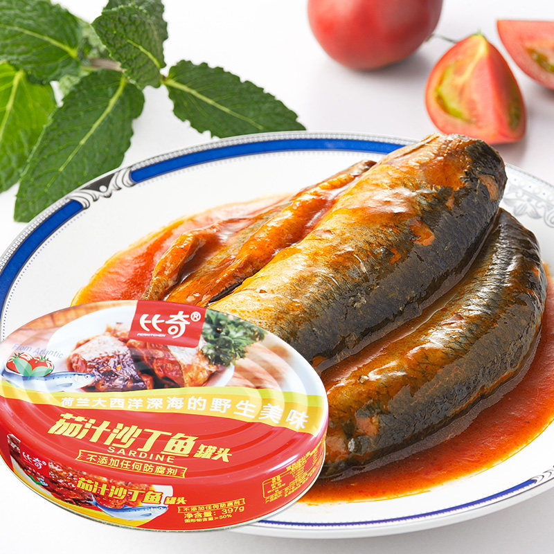 罐头比奇茄汁沙丁鱼397g户外便当海鲜食鱼鱼类罐头