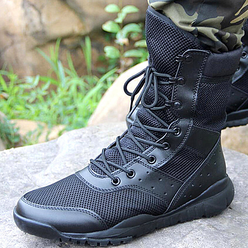 夏季作战靴男拉链作训靴女网眼透气陆战靴高帮保安鞋超轻作战训靴