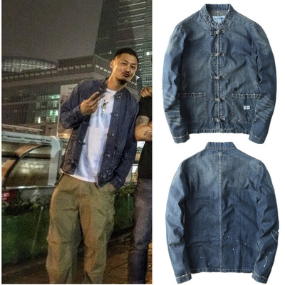 余文乐潮牌中国风唐装牛仔夹克秋冬男士宽松外套日系休闲原创复古