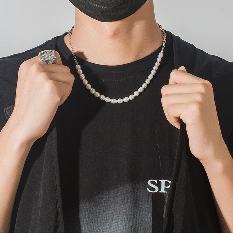 欧美简约气质拼接细小小米粒珍珠项链男潮嘻哈项链