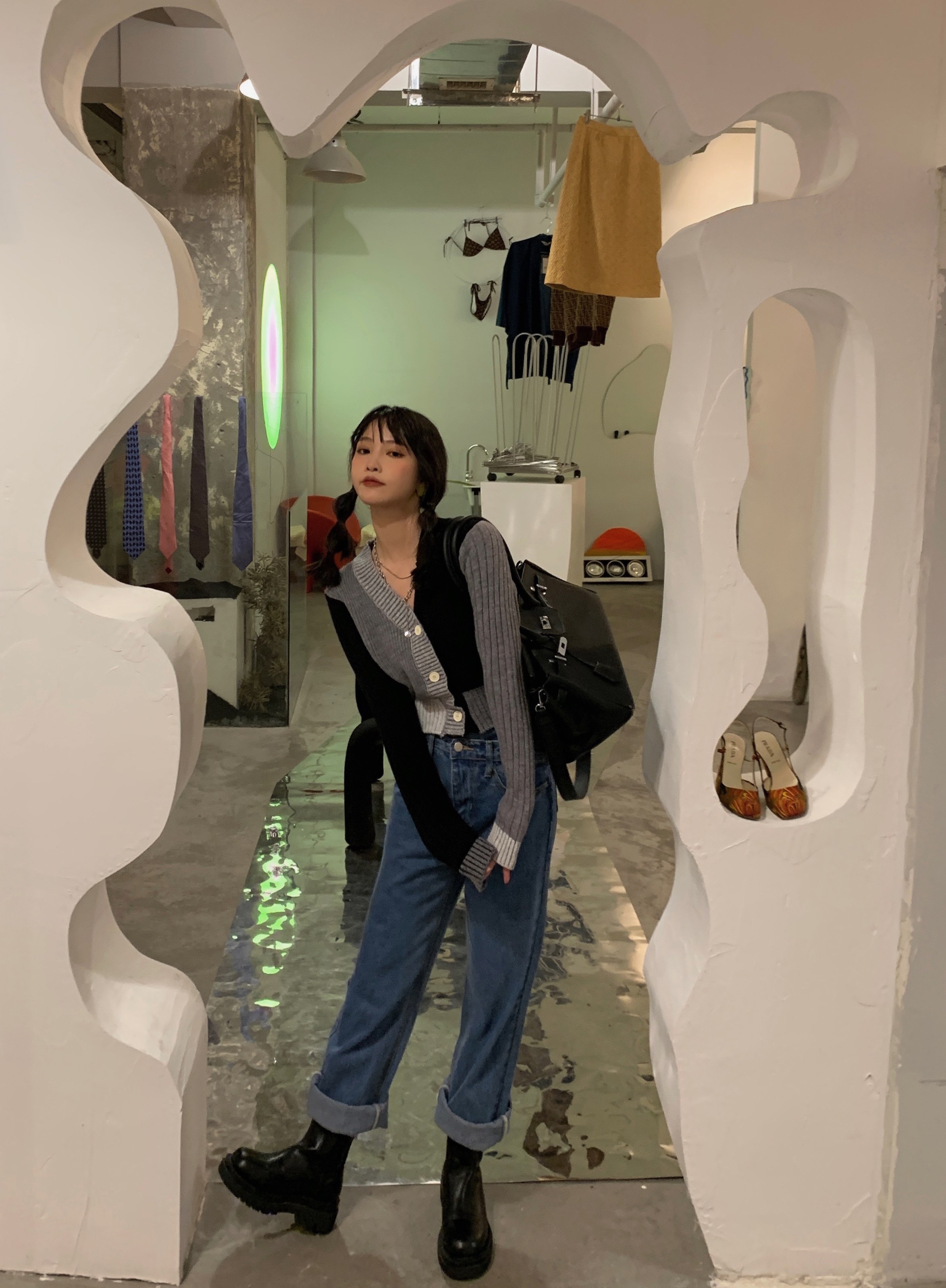 fortylions开衫毛衣2020年新款复古慵懒质感拼接短款cosplay女装