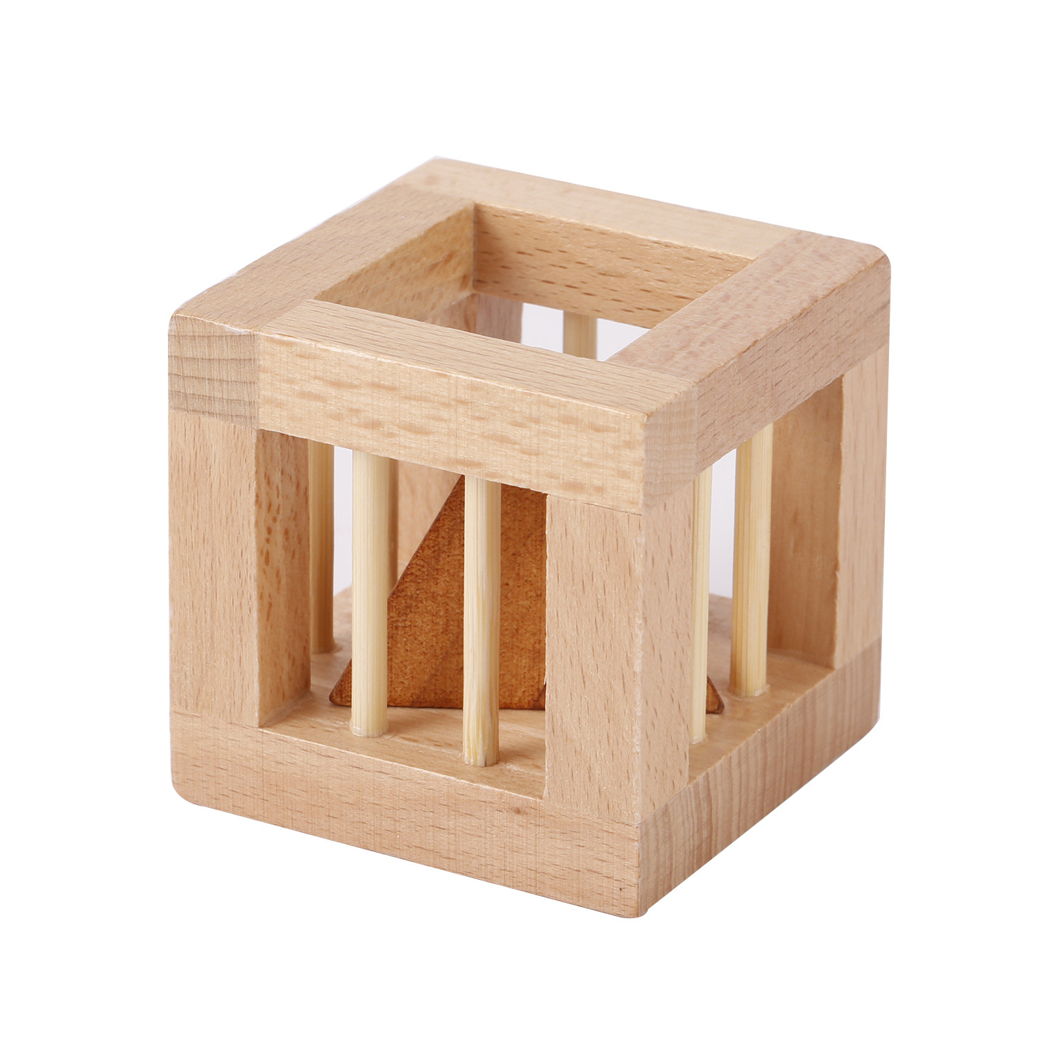 孔明锁鲁班锁 笼中取钻 倒三角儿童空间逻辑思维训练木制益智玩具