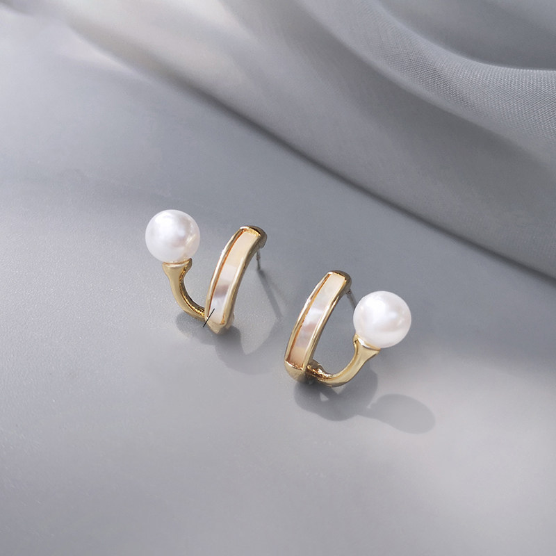 s925银针原创设计天然贝母耳钉耳环气质珍珠耳环