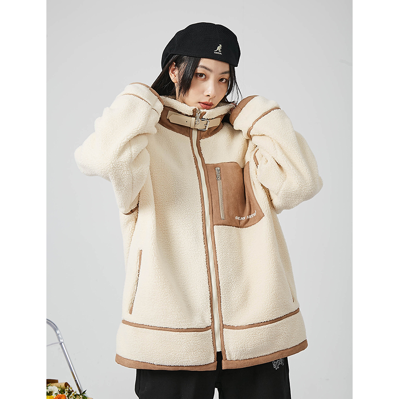 HYPASCENT 原创设计解构分割羊羔毛夹克拼接情侣羊羔绒外套棉服