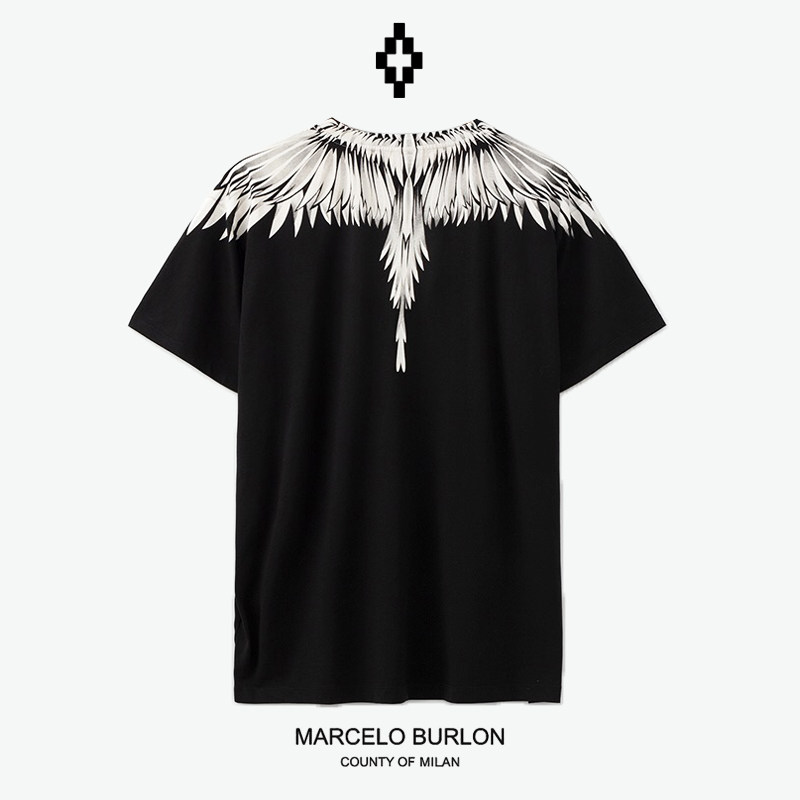 2020海外marceloburlon马塞洛布隆mb白色羽毛3dt恤