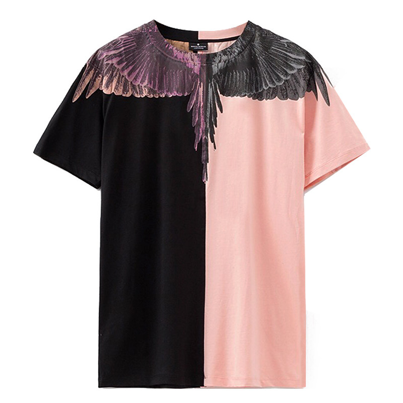 海外marceloburlon马克布隆恤黑粉拼色mb翅膀印花t恤