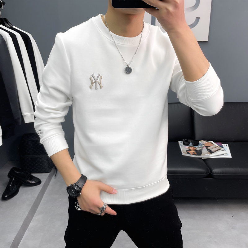 新款圆领无帽卫衣男潮牌宽松百搭白色春秋长袖打底衫内搭上衣薄款