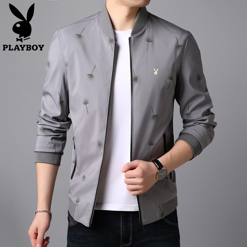 花花公子男装夹克春秋高端薄款男士外套休闲修身棒球服潮流运动服