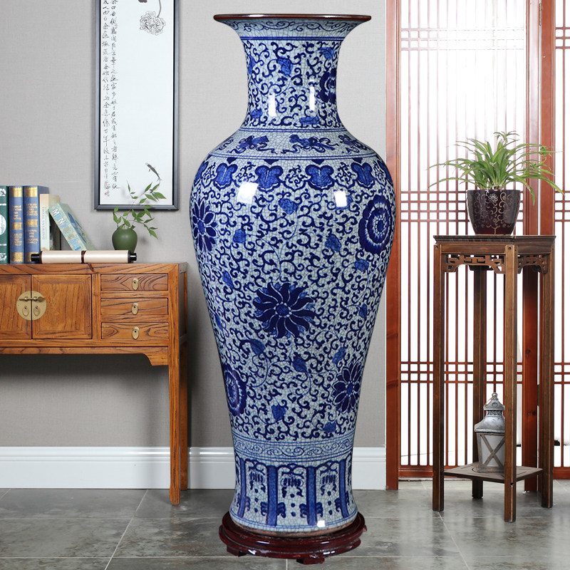 景德镇陶瓷落地大花瓶仿古青花青花瓷瓷瓶家居客厅插花花瓶