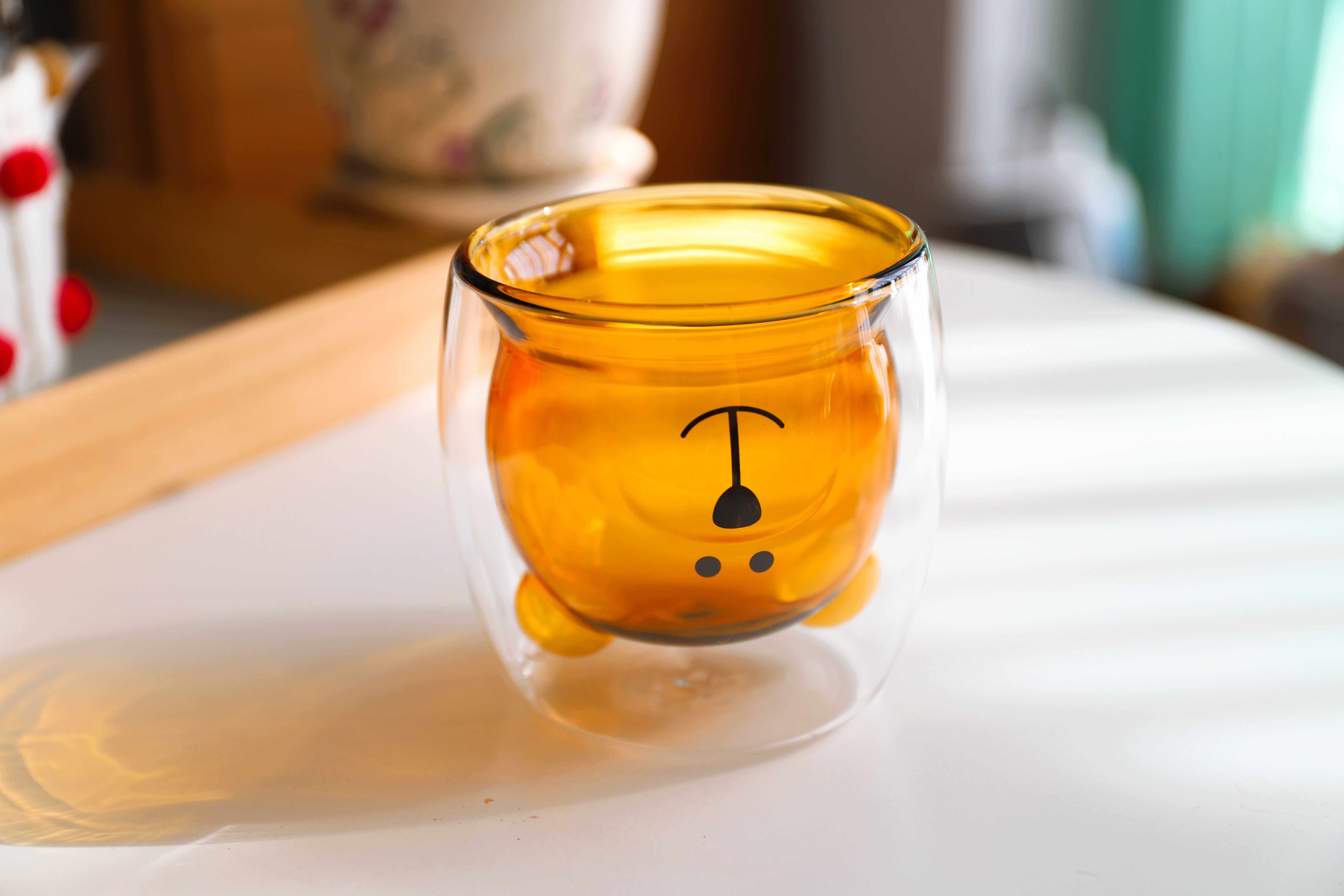 tasteiftime台湾小熊双层玻璃杯琥珀色内胆造型玻璃杯