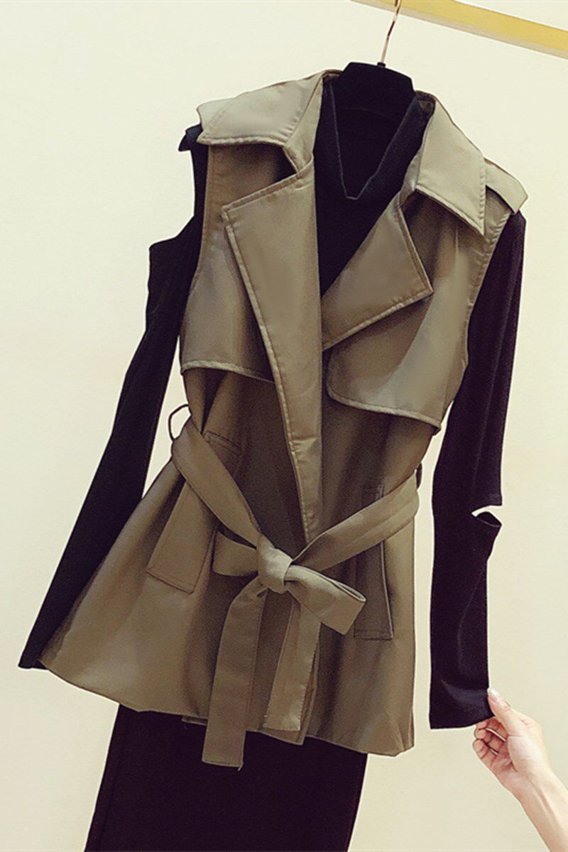 风衣马甲女2020春秋新款英伦无袖背心坎肩西装领外搭收腰马夹外套