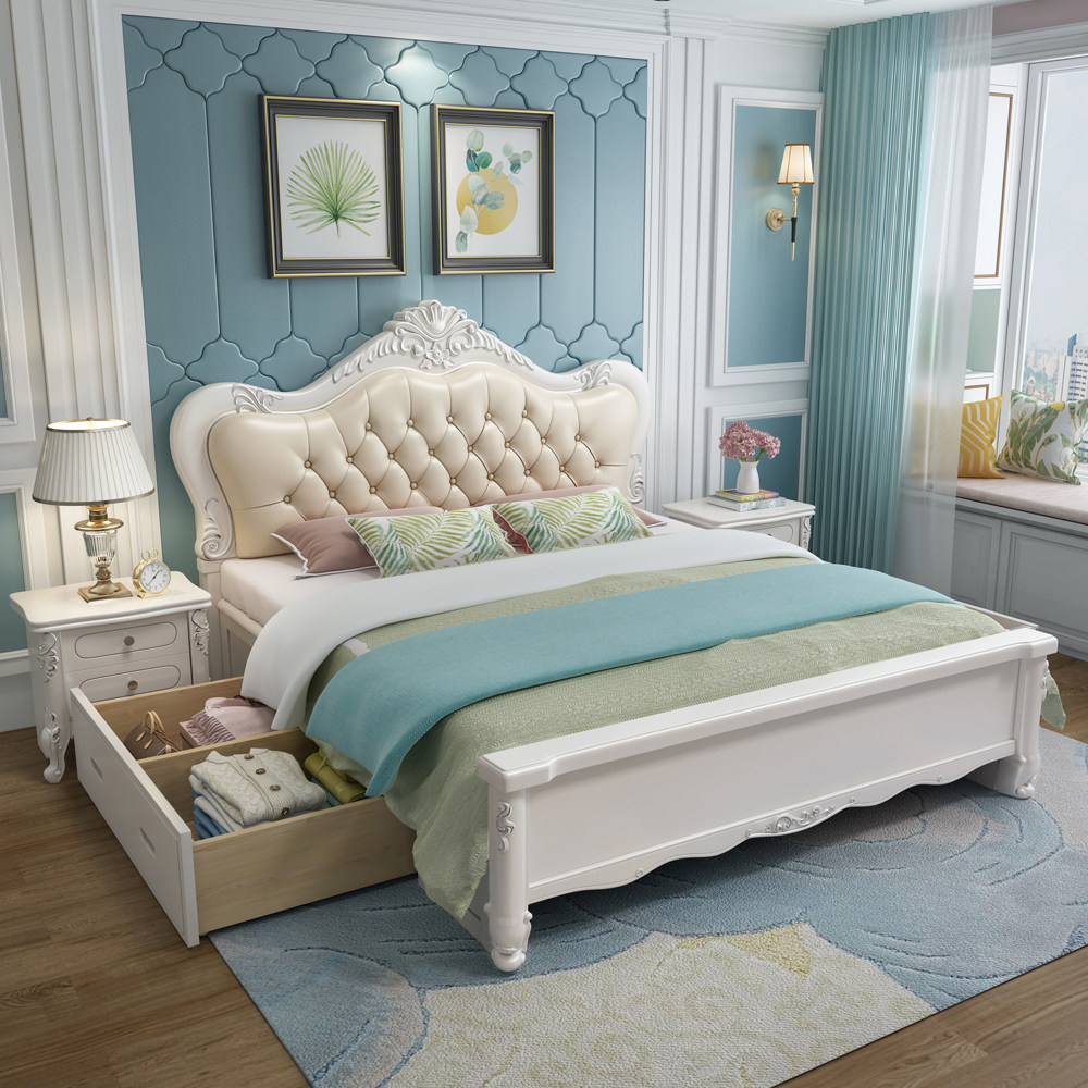 实木欧式床全简欧18米现代简约双人床卧室15米储物实木床