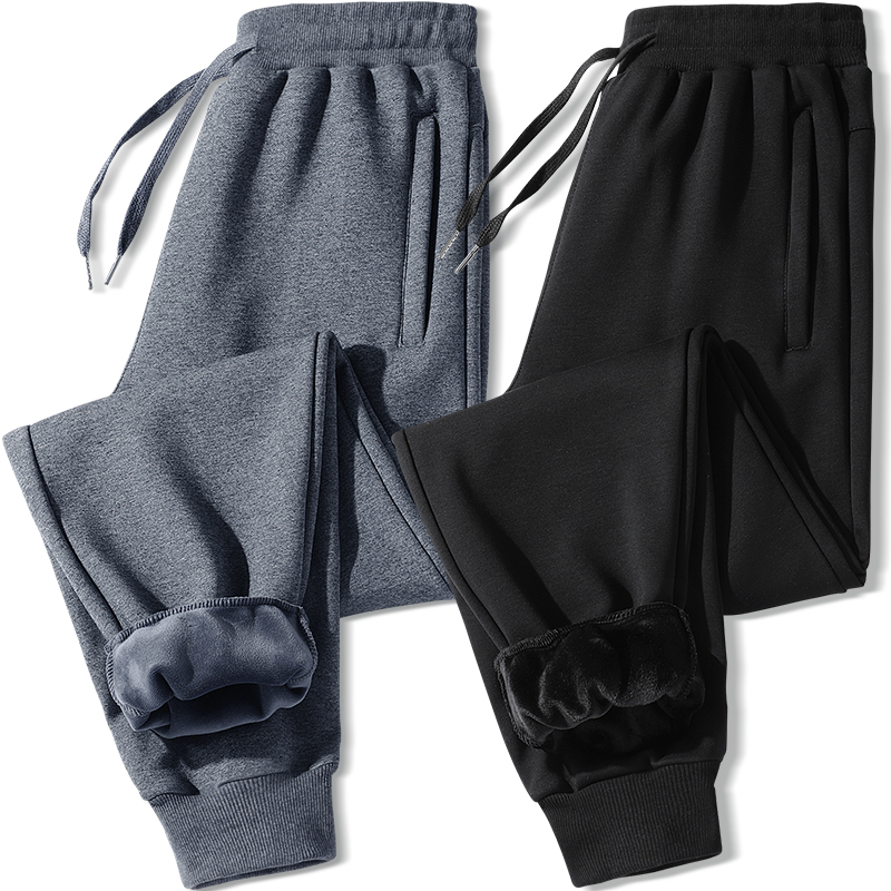 冬季加绒加厚纯棉运动裤男秋束脚卫裤加肥加大码宽松休闲裤针织裤