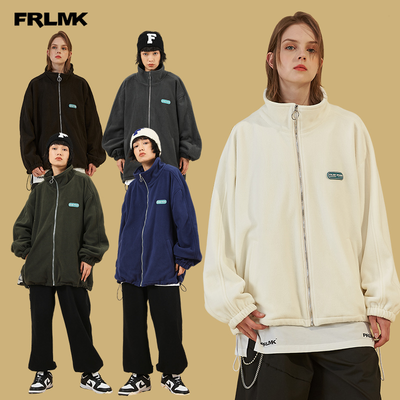 FRLMK国潮牌秋季原创男女嘻哈情侣摇粒绒立领宽松街头ins外套夹克