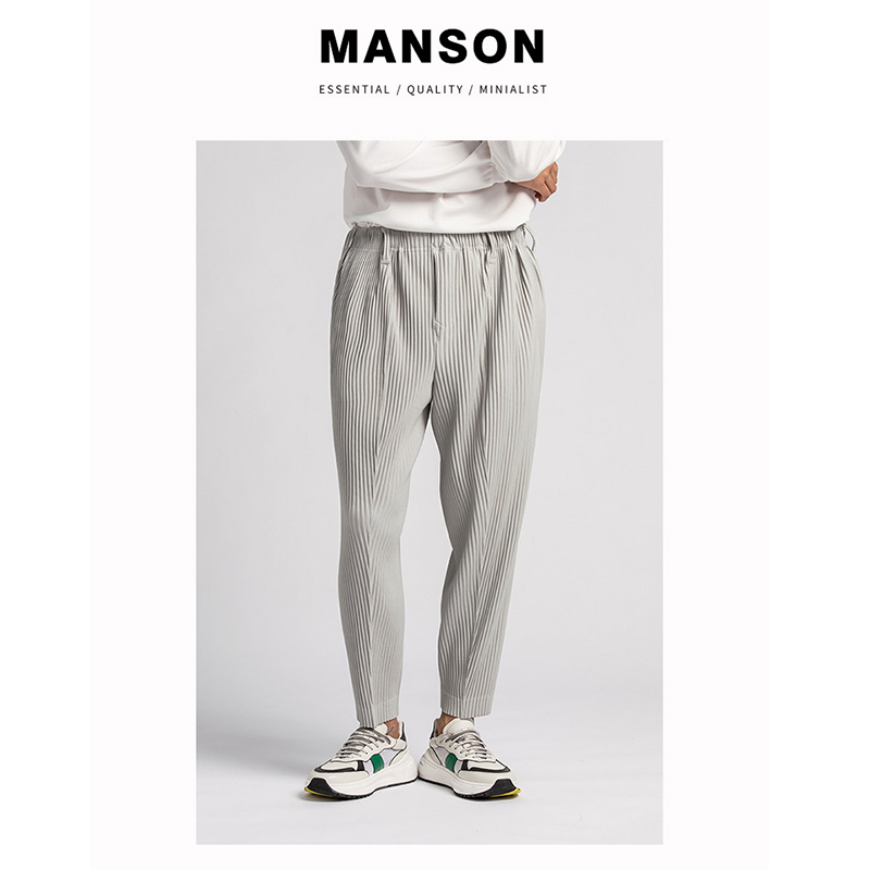 MANSON日本宅家｜一生褶皱九分裤男夏季宽松中缝小脚休闲裤JF218
