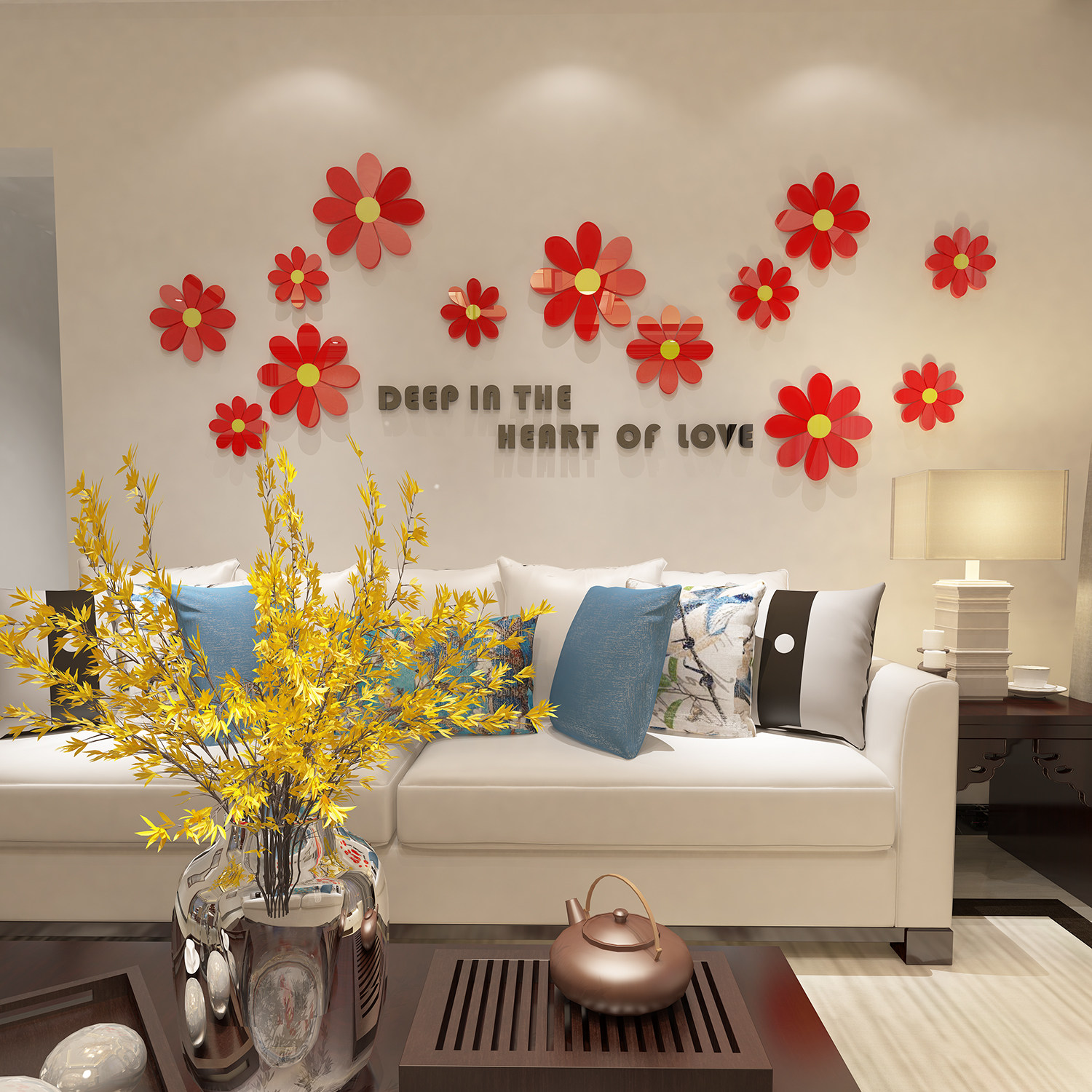 雏菊亚克力3d立体墙贴客厅沙发电视背景装饰墙贴
