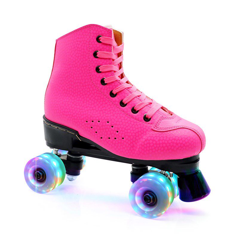 溜冰鞋成人旱冰冰鞋女男皮质轮滑双排四轮闪光双排轮