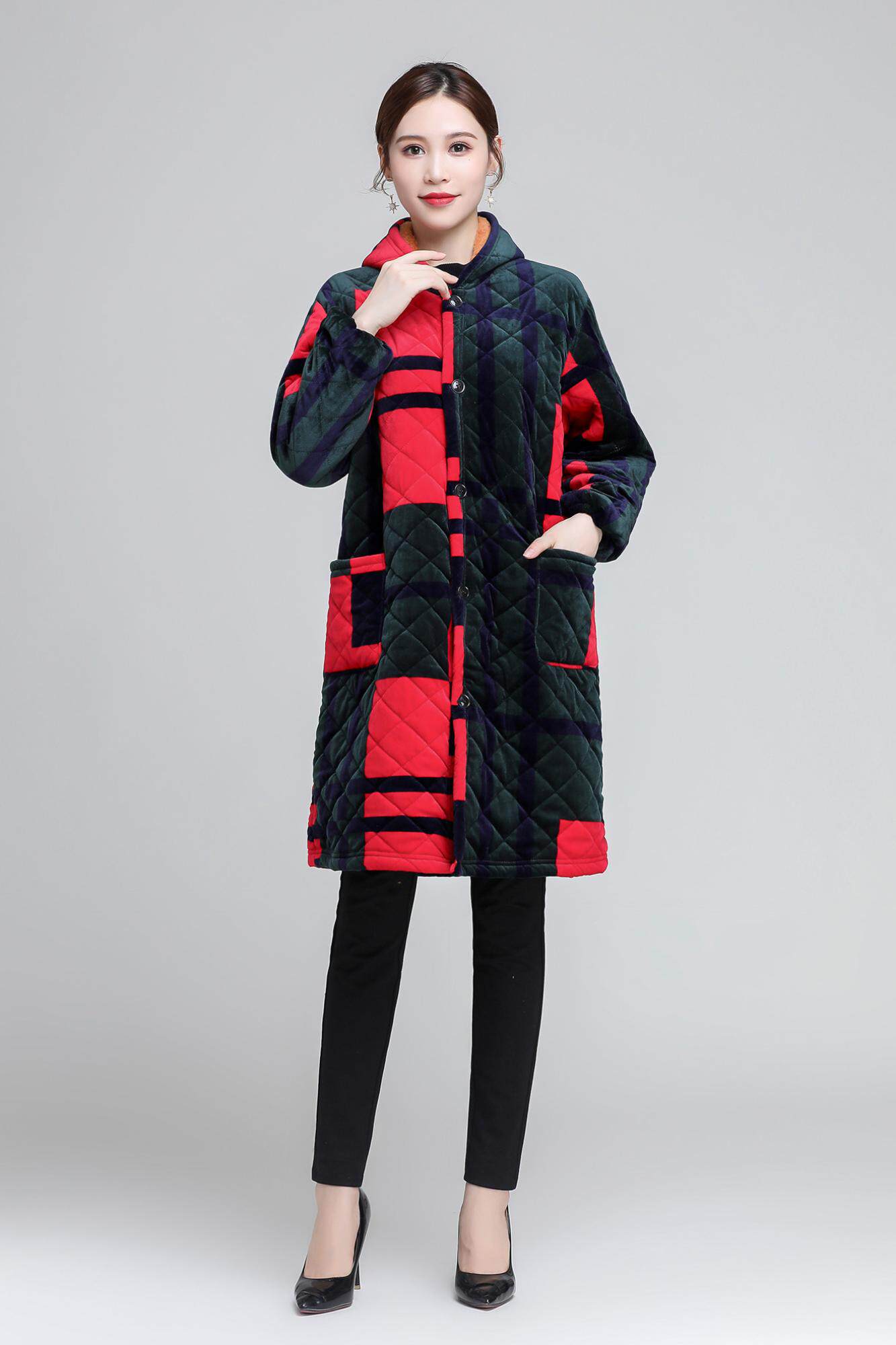 新款冬季棉袄女士长款罩衣大人加绒加厚时尚大码女装