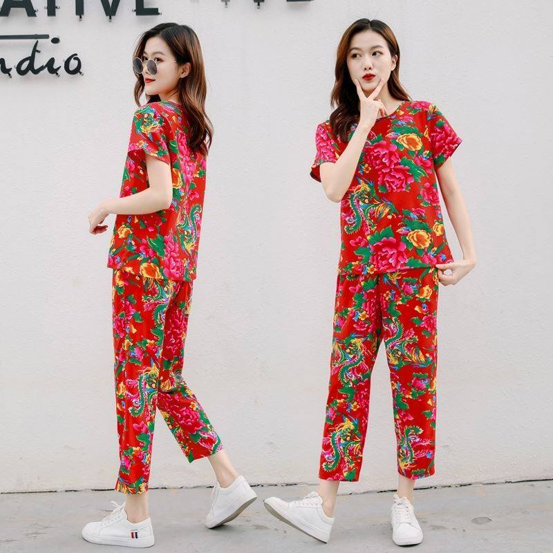 土气农村衣服女东北大花布村姑翠花演出姐妹装广场舞蹈秧歌套装v