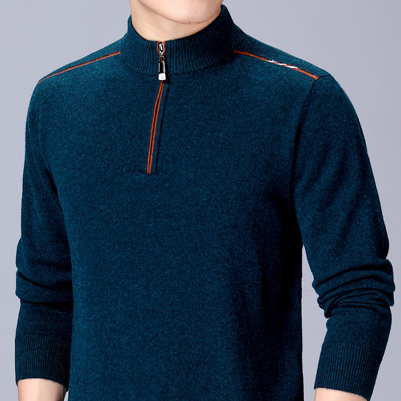冬季100%纯羊绒衫男鄂尔多斯市打底保暖加厚羊毛衫拉链半高领毛衣