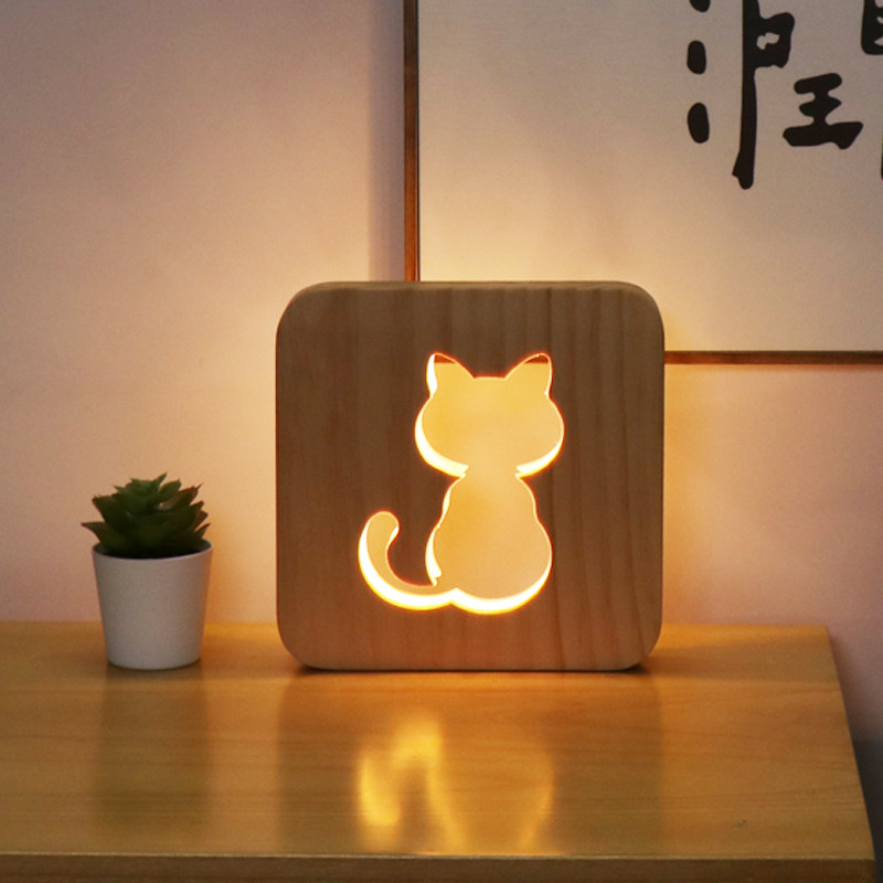 氛围卧室猫咪网红装饰usb插电暖光ins床头小夜灯