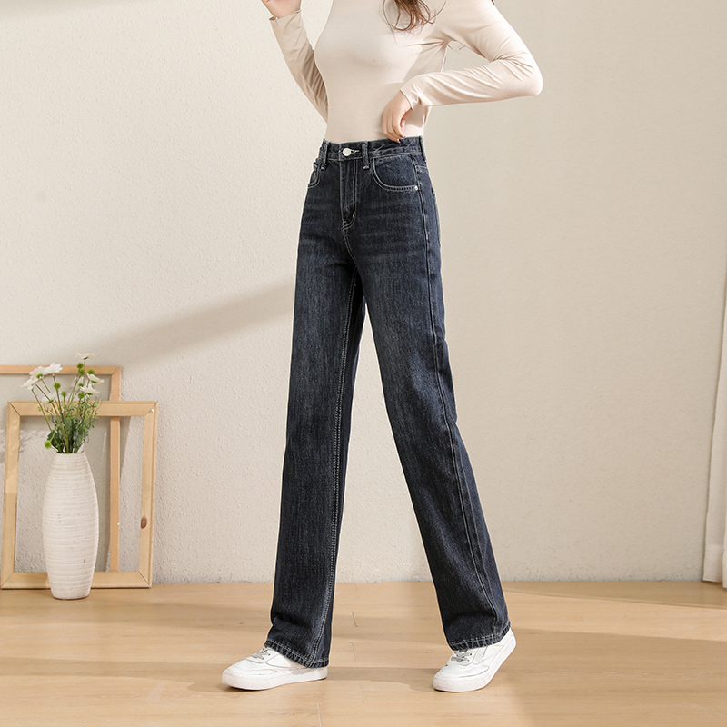 牛仔裤女高腰显瘦宽松直筒2022年春装新款小个子显高加长小阔腿裤