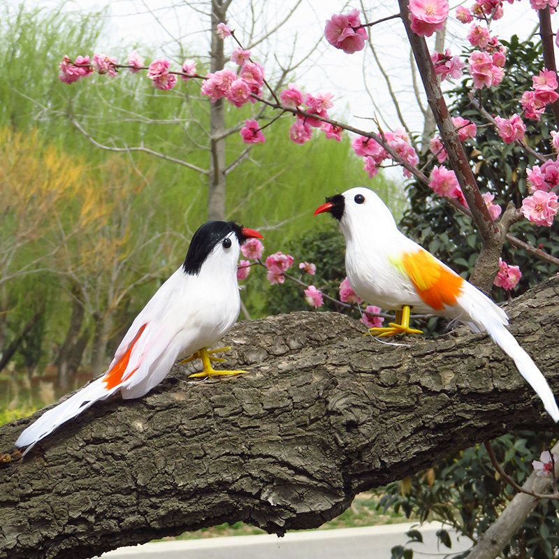 新品仿真羽毛彩色小鸟情侣成对喜鹊麻雀珍珠鸟摆件