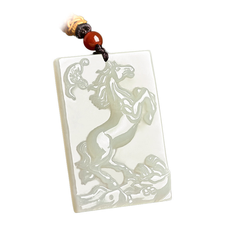 天然和田生肖马玉吊坠马到成功男女女款属马玉佩项坠