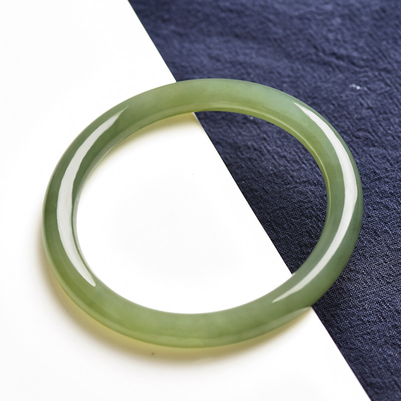 正品新疆天然和田玉手镯少女款细圆条冰底青玉镯子复古风玉石手镯