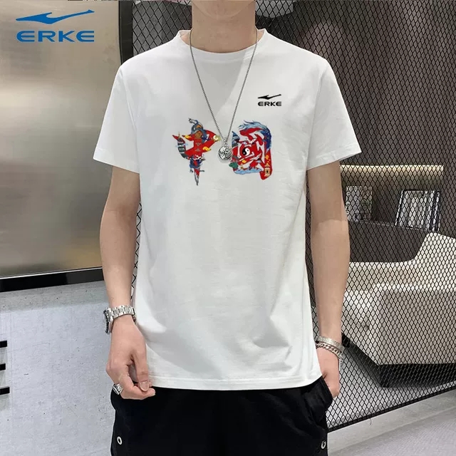 鸿星尔克短袖恤男女中国风印花个性纯棉半袖宽松运动t恤