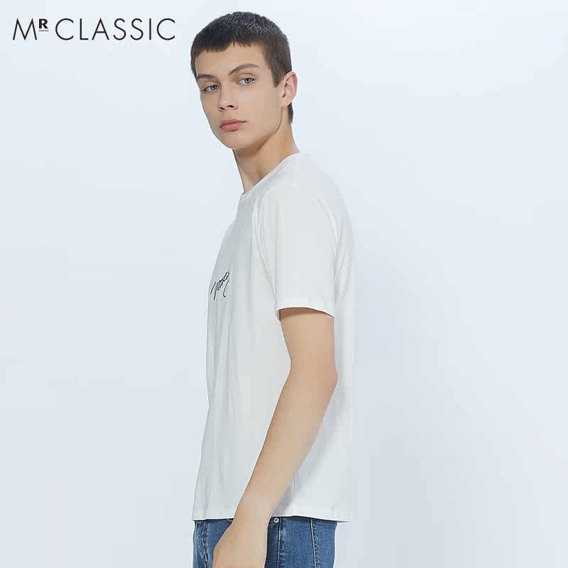 mrclassic百家好新款短袖男士字母半袖韩版纯色体恤t恤