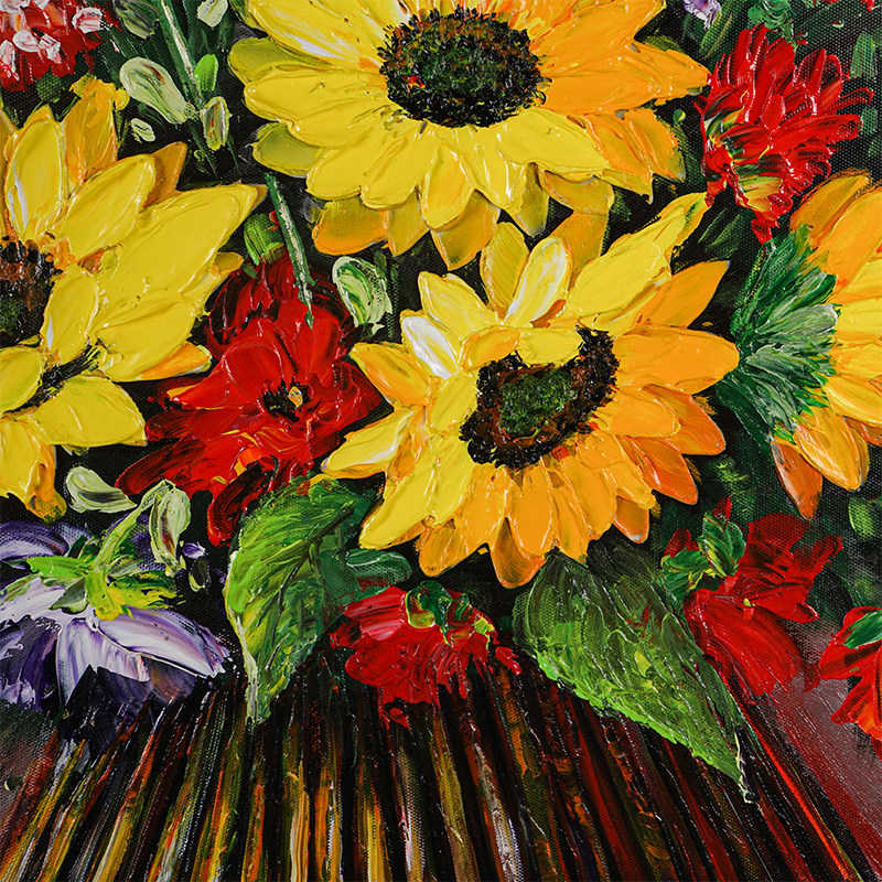 油画手绘现代简约向日葵画布植物花卉立体厚油入户油画