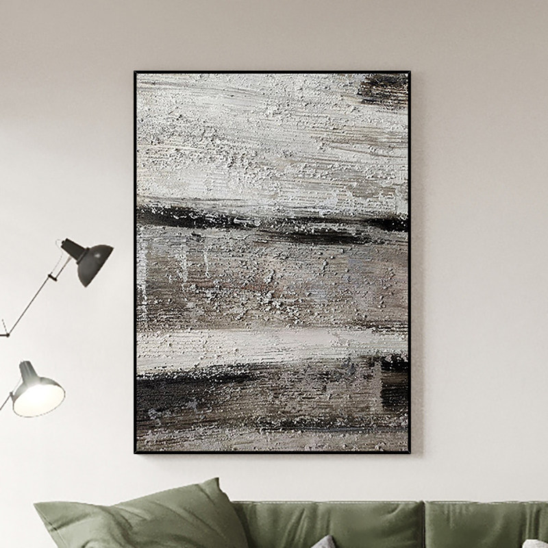 手绘油画现代抽象艺术黑白灰厚油肌理玄关走廊油画