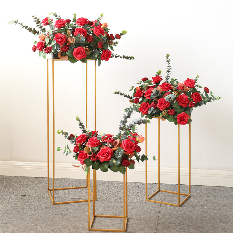 新款大红红色婚礼装饰花架子花舞舞台活动布置仿真花